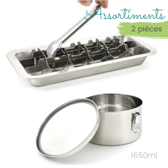 Assortiment bac à glaçons inox & son contenant inox La Retro Diam 16