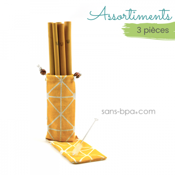 Ensemble 6 pailles longues bambou & leur pochon - JOLI MONDE