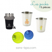 Lot 2 timbales bec à boire inox & silicone