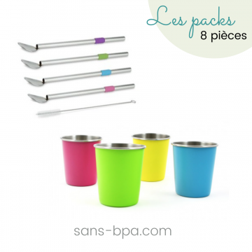 Ensemble 4 timbales à dessert & leurs pailles cuillères assorties