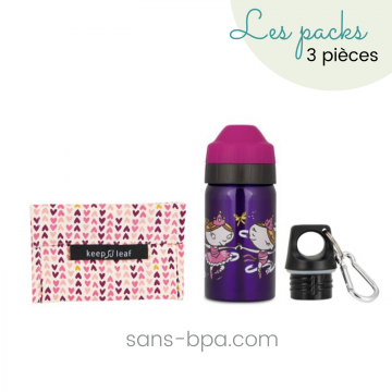 Ensemble gourde anti-fuite inox isotherme Balerine & pochette Petits coeurs
