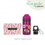 Ensemble gourde anti-fuite inox isotherme Spring & pochette Petits coeurs