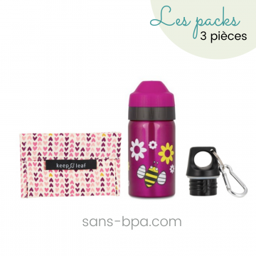 Ensemble gourde anti-fuite inox isotherme Spring & pochette Petits coeurs