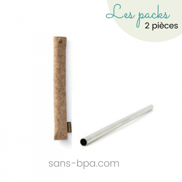Set paille inox & son étui en liège
