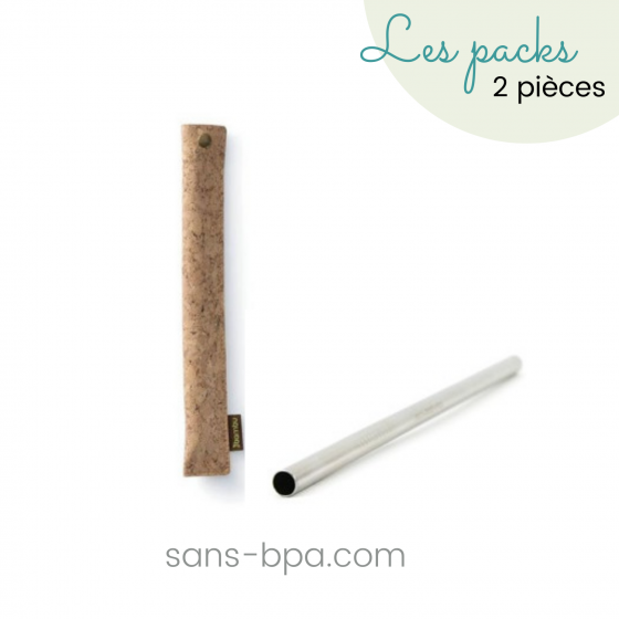 Set paille inox & son étui en liège