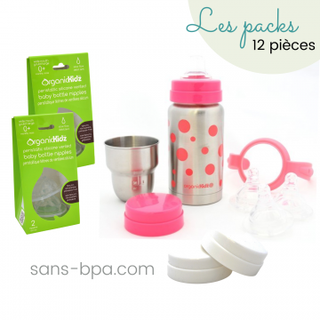 Super kit biberon isotherme inox goulot large 200ml & ses accessoires