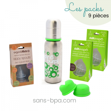 Kit biberon inox goulot étroit 200ml & ses accessoires - Bulles