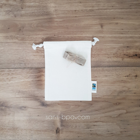 Sac pochette à cadeau coton Bio 15 x 20 cm & son ruban de jute