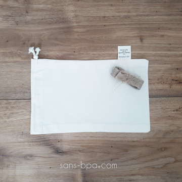 Sac à cadeau coton Bio 15 x 25 cm & ses rubans naturels 2