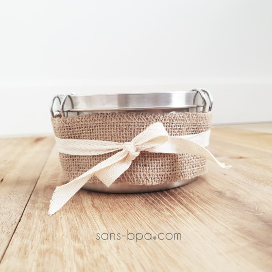 Boite cadeau inox La Retro 10cm diam. & son ruban de jute