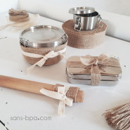 Boite cadeau inox La Retro 10cm diam. & son ruban de jute
