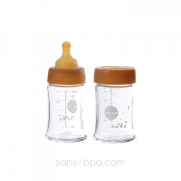 Lot de 2 biberons verre & caoutchouc 150 ml . Goulot large