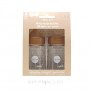 Lot de 2 biberons verre & caoutchouc 150 ml . Goulot large