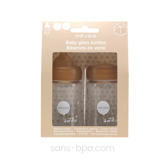 Lot de 2 biberons verre & caoutchouc 150 ml . Goulot large