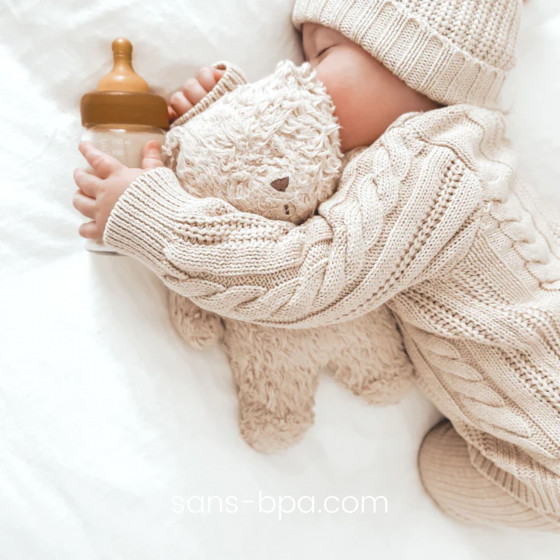 Lot de 2 biberons verre & caoutchouc 150 ml . Goulot large