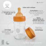 Lot de 2 biberons verre & caoutchouc 150 ml . Goulot large