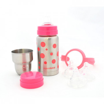 Kit biberon inox évolutif isotherme Goulot Large 200 ml ROSE . Organic Kidz