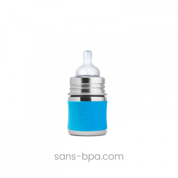 Biberon inox 150 ml avec Gaine Silicone BLEUE . PURA