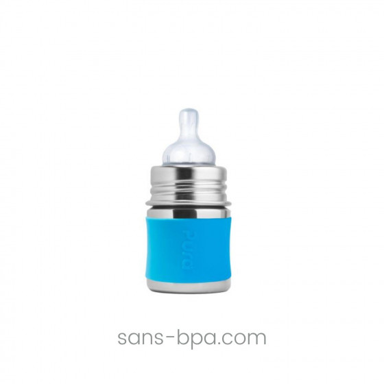 Biberon inox 150 ml avec Gaine Silicone BLEUE . PURA