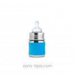 Biberon inox 150 ml avec Gaine Silicone BLEUE . PURA