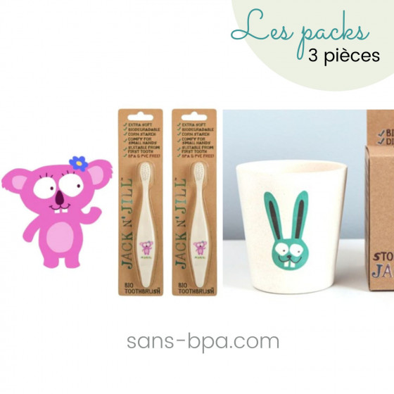 Kit Verre à dents & ses 2 brosses à dents Koala . Jack & Jill