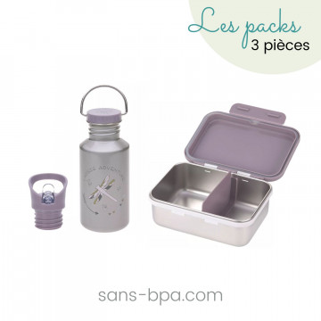 Ensemble boite à goûter & sa gourde Lassig . BLEU