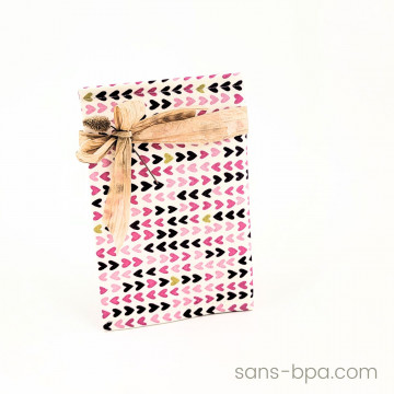 Pochette Cadeau tissu réutilisable Coeurs & son ruban rafia