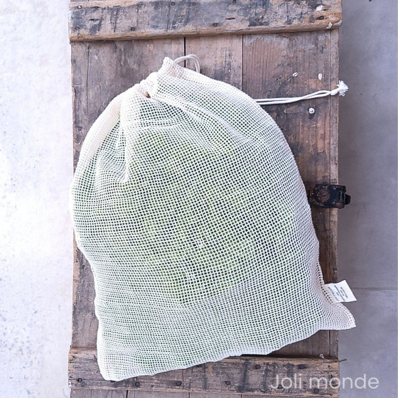 Sac à vrac .  maille filet . LARGE 35 x 47 cm - Fruits & Légumes . Poids 60 g - Joli Monde
