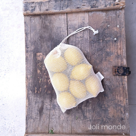 Sac à vrac .  maille filet . SMALL 15 x 25 cm - Fruits & Légumes . Poids 20 g - Joli Monde