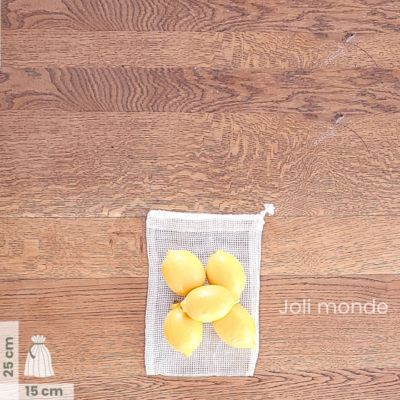 Lot 3 Sacs à vrac .  maille filet . 3 tailles S + M + L . Fruits & Légumes - Joli Monde
