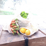 Lot 3 Sacs à vrac .  maille filet . 3 tailles S + M + L . Fruits & Légumes - Joli Monde