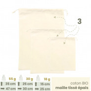 Lot 3 Sacs à vrac . maille tissée . 3 tailles S + M + L . Farines & Céréales - Joli Monde