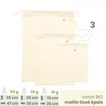 Lot 3 Sacs à vrac . maille tissée . 3 tailles S + M + L . Farines & Céréales - Joli Monde