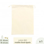 Sac à vrac .  maille tissée . LARGE 35 x 47 cm - Farines & céréales . Poids 55 g - Joli Monde