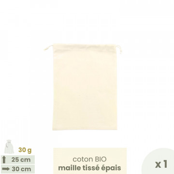 Sac à vrac . maille tissée . MEDIUM 25 x 30 cm - Farines & céréales . Poids 30 g - Joli Monde