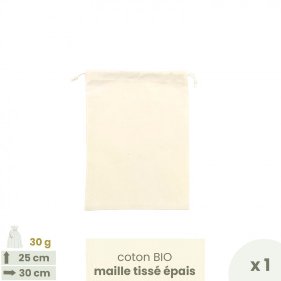 Sac à vrac . maille tissée . MEDIUM 25 x 30 cm - Farines & céréales . Poids 30 g - Joli Monde