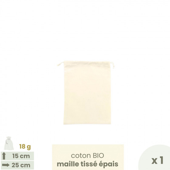 Sac à vrac . maille tissée . SMALL 15 x 25 cm - Farines & céréales . Poids 18 g - Joli Monde