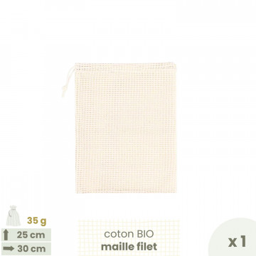 Sac à vrac . maille filet . MEDIUM 25 x 30 cm - Fruits & Légumes . Poids 35 g - Joli Monde