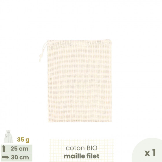 Sac à vrac . maille filet . MEDIUM 25 x 30 cm - Fruits & Légumes . Poids 35 g - Joli Monde