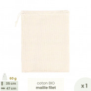 Sac à vrac . maille filet . LARGE 35 x 47 cm - Fruits & Légumes . Poids 60 g - Joli Monde