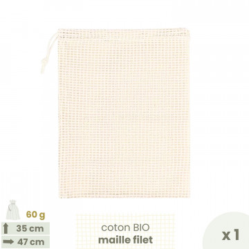 Sac à vrac . maille filet . LARGE 35 x 47 cm - Fruits & Légumes . Poids 60 g - Joli Monde