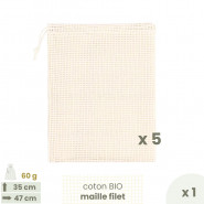 Lot 5 sacs à fruits filet LARGE - Joli Monde