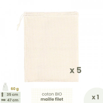 Lot 5 sacs à fruits filet LARGE - Joli Monde