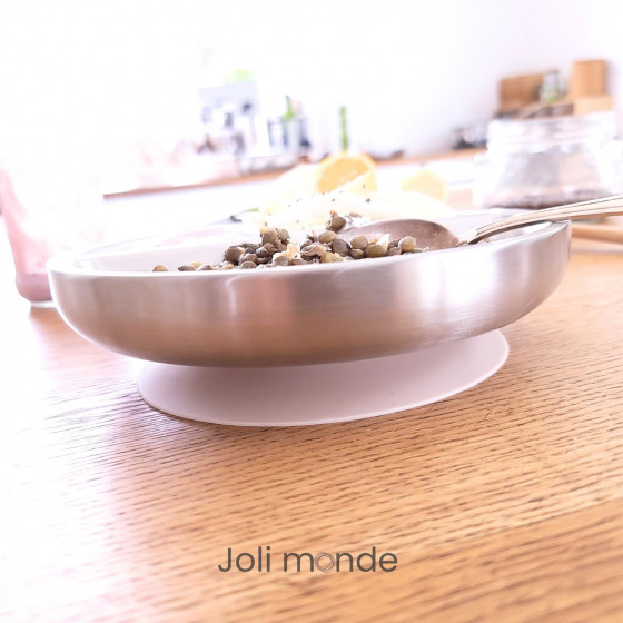 Assiette inox à ventouse & compartiments . Sable