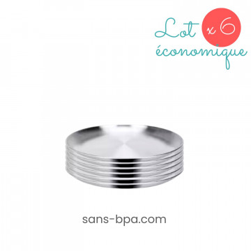 Lot 6 assiettes plates inox 26 cm