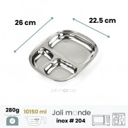 Plateau repas ado inox 3 parts - JOLI MONDE