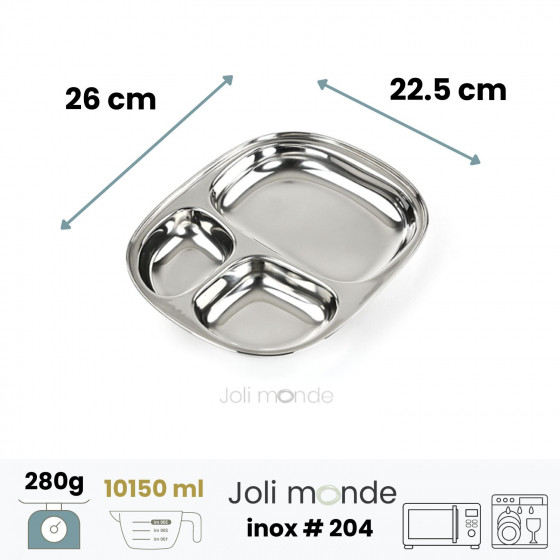 Plateau repas ado inox 3 parts - JOLI MONDE