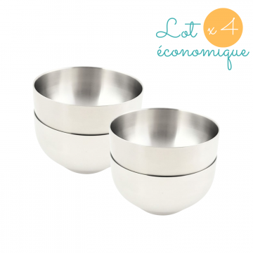 Lot de 4 bols inox double paroi 300 ml diamètre 12.5 cm
