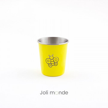 DUO Timbales 180 ml inox coloré . motif gravure PAPILLON & pink  - JOLI MONDE 2