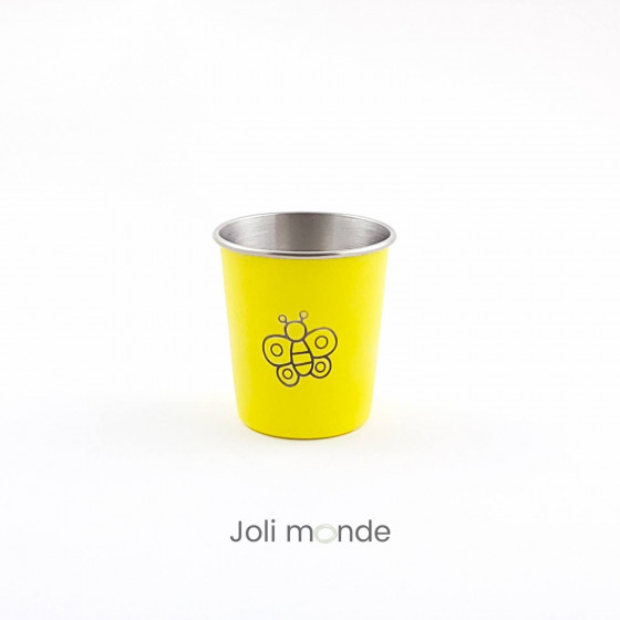 DUO Timbales 180 ml inox coloré . motif gravure PAPILLON & pink  - JOLI MONDE